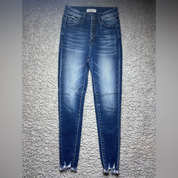 Kancan Jeans Womens 24 Ultra High Rise Skinny Regular Wash Exposed Button Fly - Picture 1 of 4